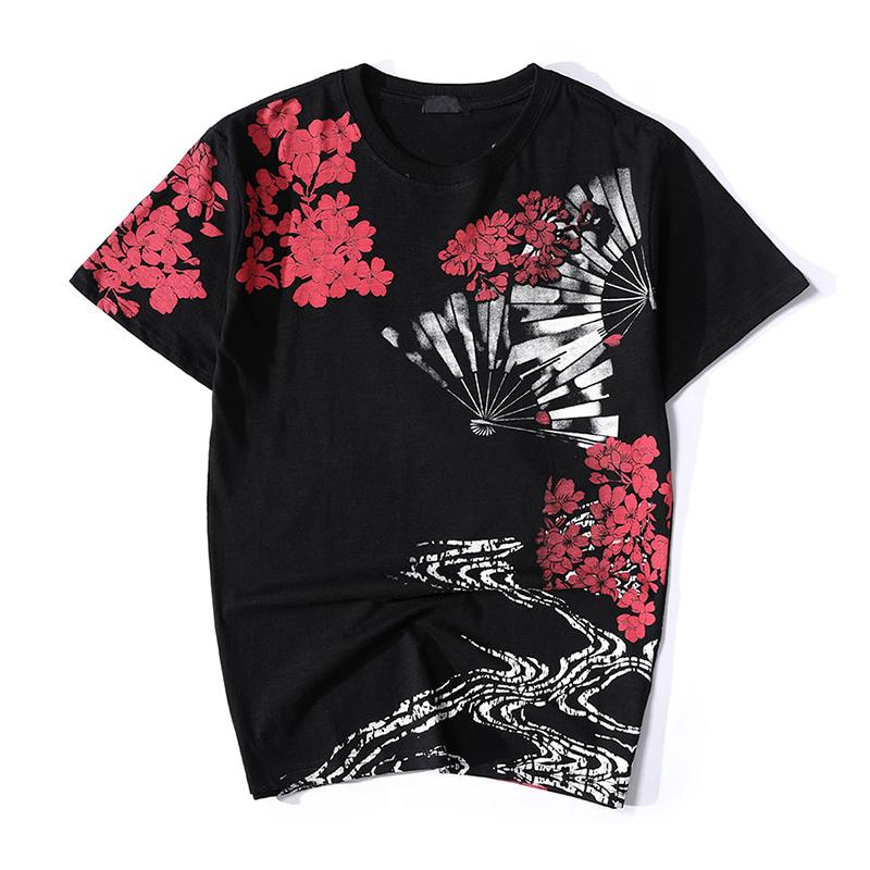Folding Fan & Koi Embroidery T-Shirt Streetwear Brand Techwear Combat Tactical YUGEN THEORY