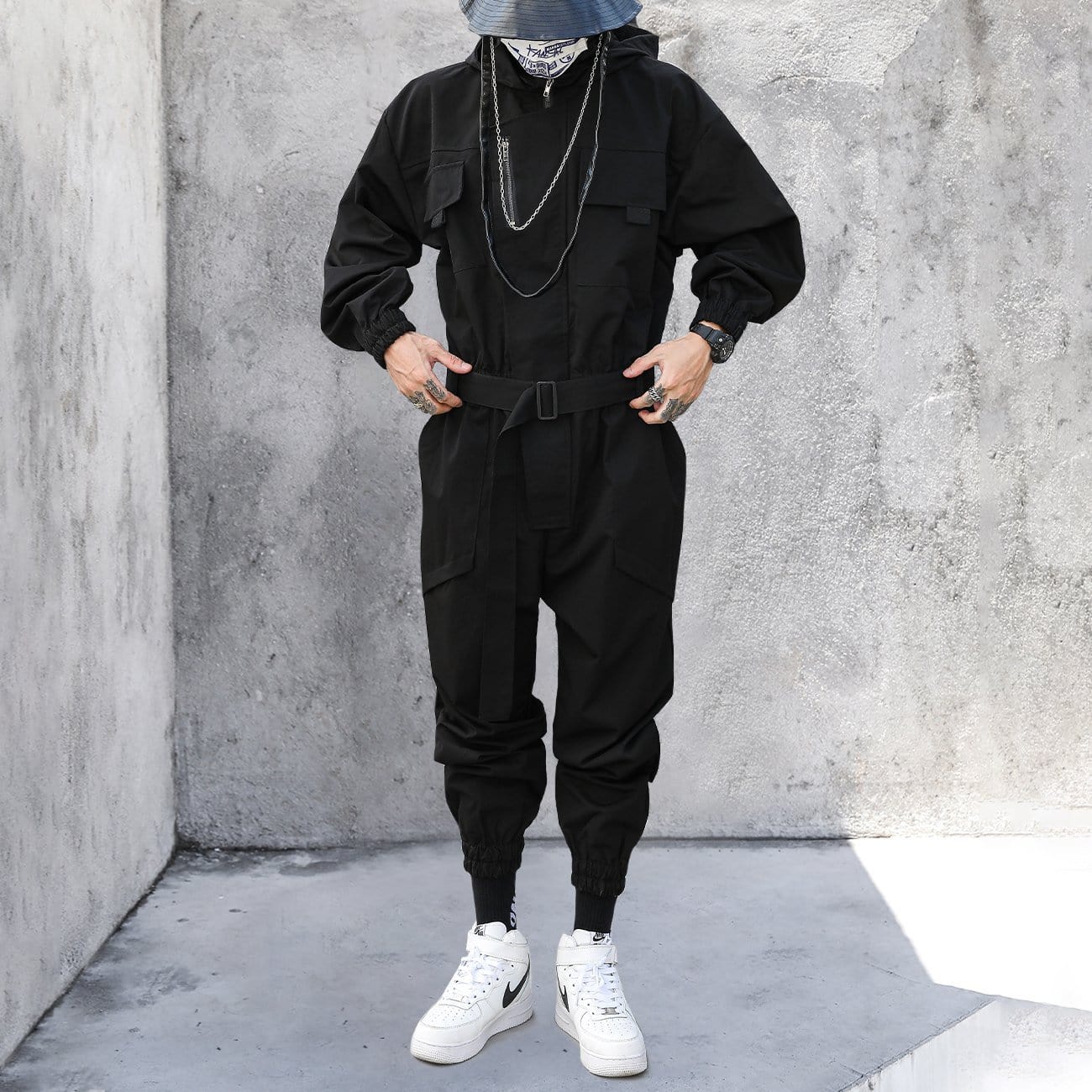 Function Multi Pockets Hooded Cargo Jumpsuit Streetwear Brand Techwear Combat Tactical YUGEN THEORY