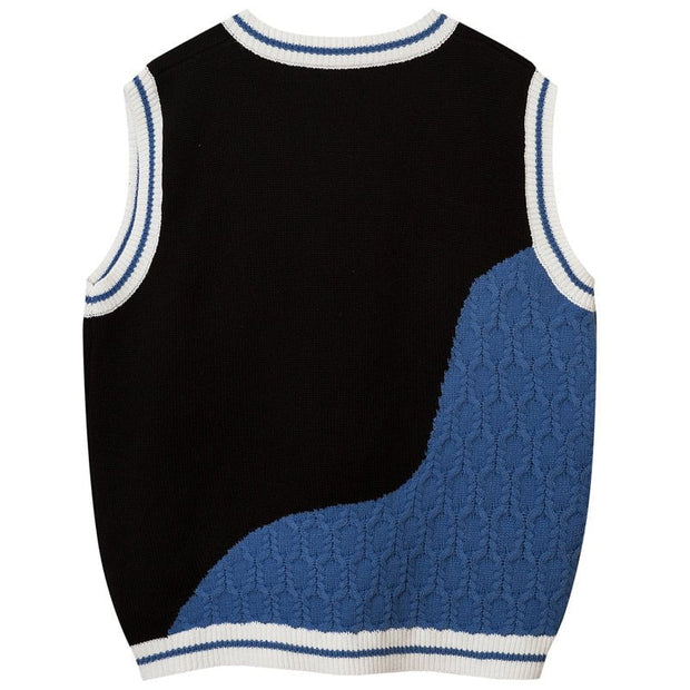 Funny Knitted Vest Color Block Patchwork Streetwear Brand Techwear Combat Tactical YUGEN THEORY