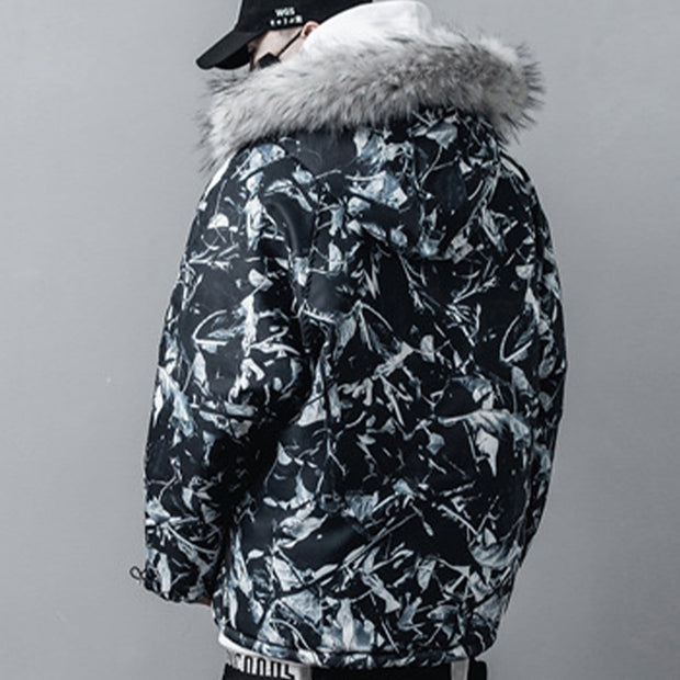 Fur Collar Tie Dye Camouflage Winter Coat Streetwear Brand Techwear Combat Tactical YUGEN THEORY