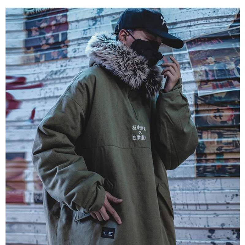 Fur Hood Green Cargo Jacket Streetwear Brand Techwear Combat Tactical YUGEN THEORY