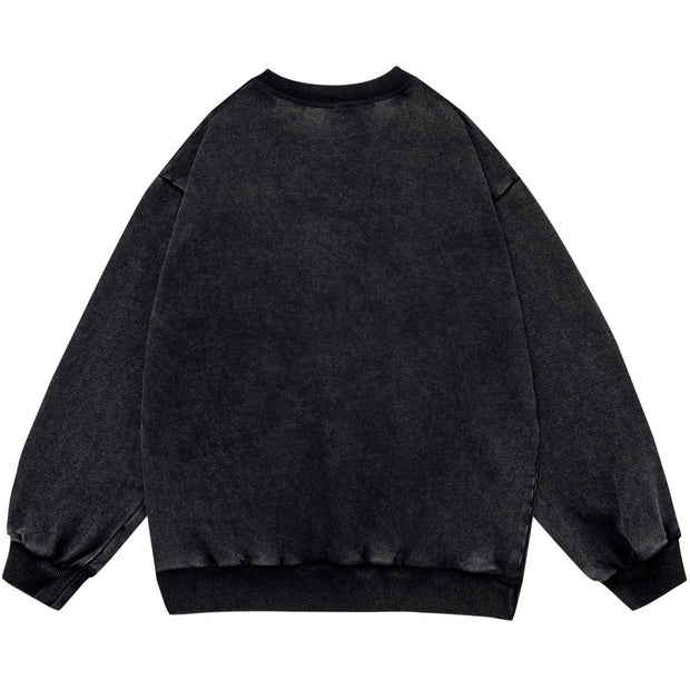 Fuzzy Letters Washed Sweatshirt Streetwear Brand Techwear Combat Tactical YUGEN THEORY