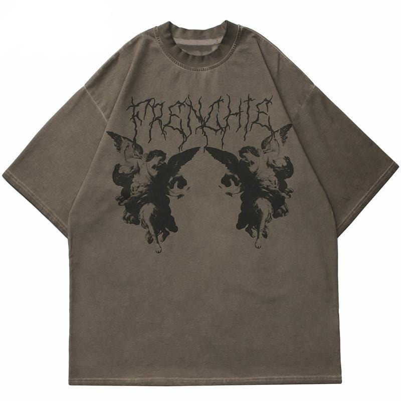 Gothic Angel Garment Dyed T-Shirt Streetwear Brand Techwear Combat Tactical YUGEN THEORY