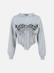 Gothic Letters Graffiti Cropped Hoodie Streetwear Brand Techwear Combat Tactical YUGEN THEORY