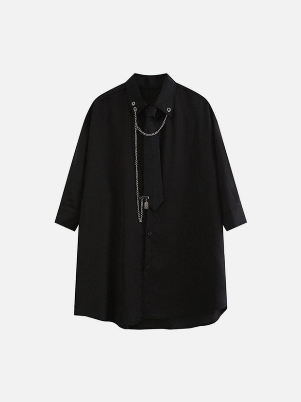 Gothic Tie Chain Clip Short Sleeve Shirt Streetwear Brand Techwear Combat Tactical YUGEN THEORY