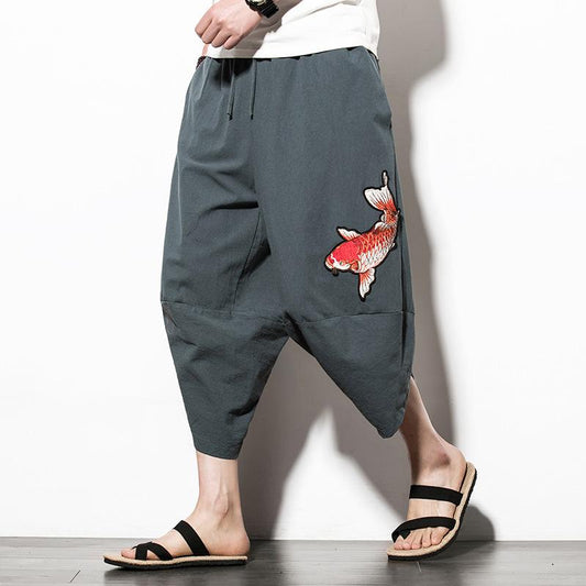 Grey Koi Carp Capri Cropped Pant Streetwear Brand Techwear Combat Tactical YUGEN THEORY