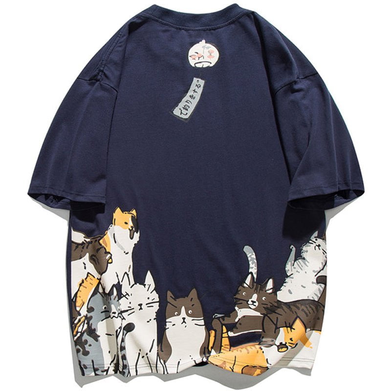 Harajuku T-shirt Cartoon Cats Streetwear Brand Techwear Combat Tactical YUGEN THEORY