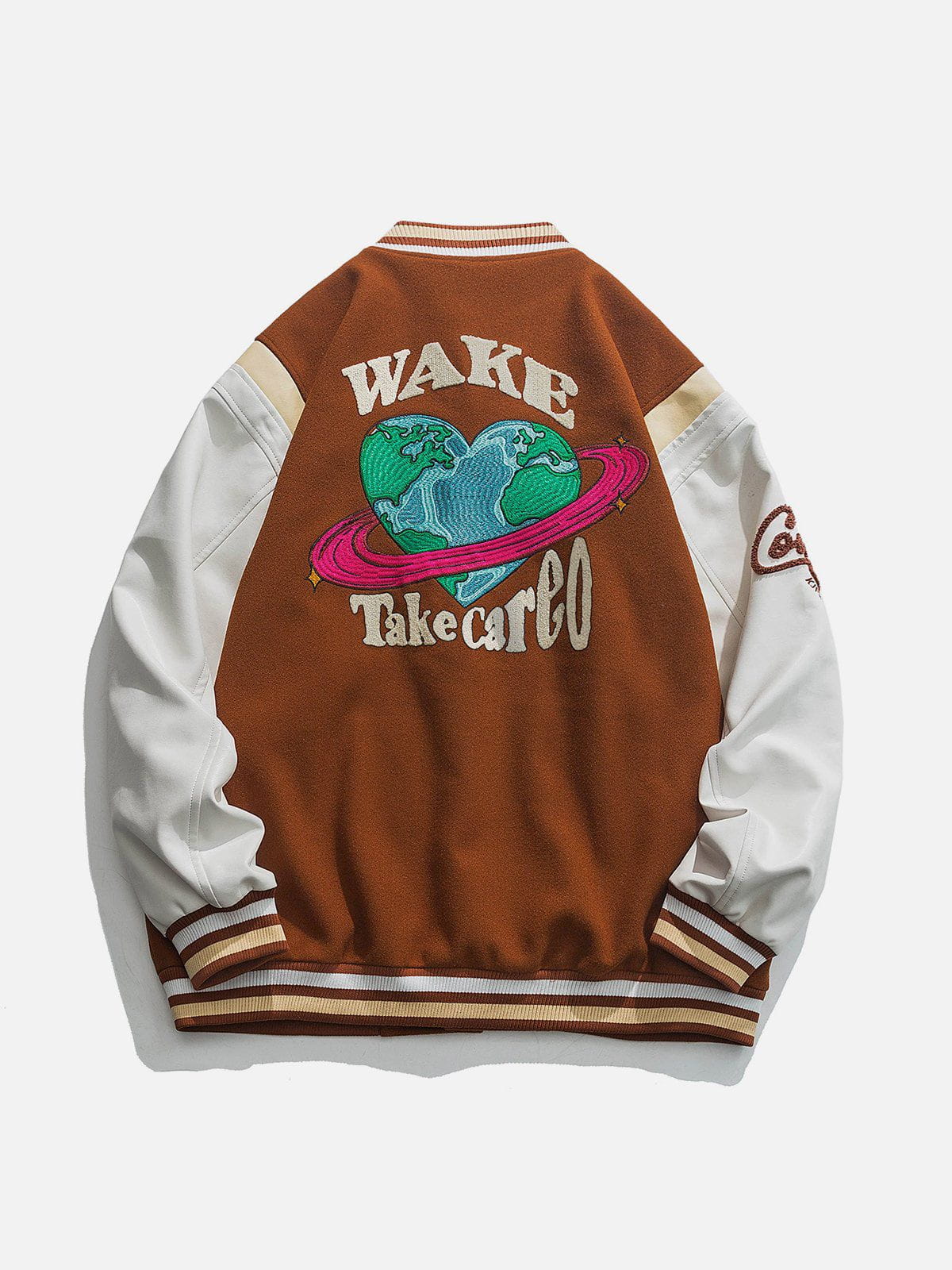 Heart Earth Flocked Embroidered Varsity Jacket Streetwear Brand Techwear Combat Tactical YUGEN THEORY