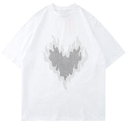 Heart Flames Rhinestone T-Shirt Streetwear Brand Techwear Combat Tactical YUGEN THEORY
