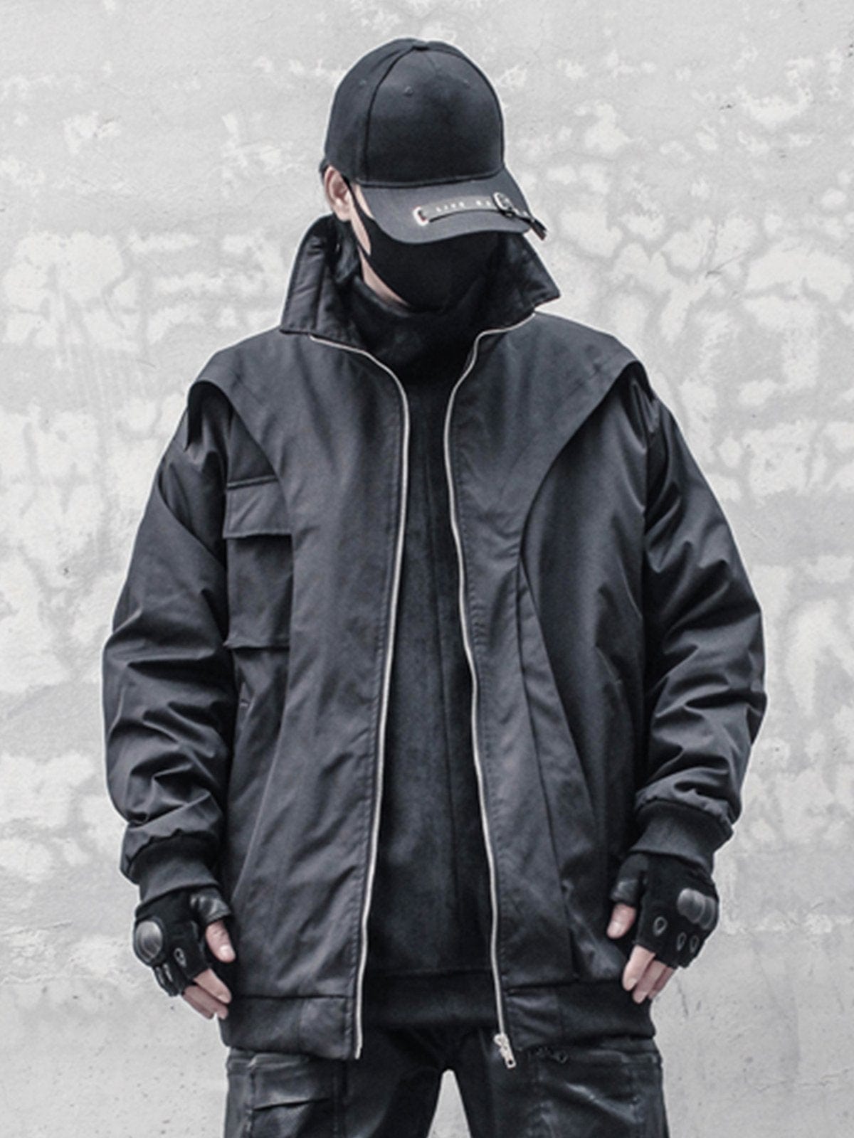 High Collar Patchwork Fake Two Winter Coat Streetwear Brand Techwear Combat Tactical YUGEN THEORY