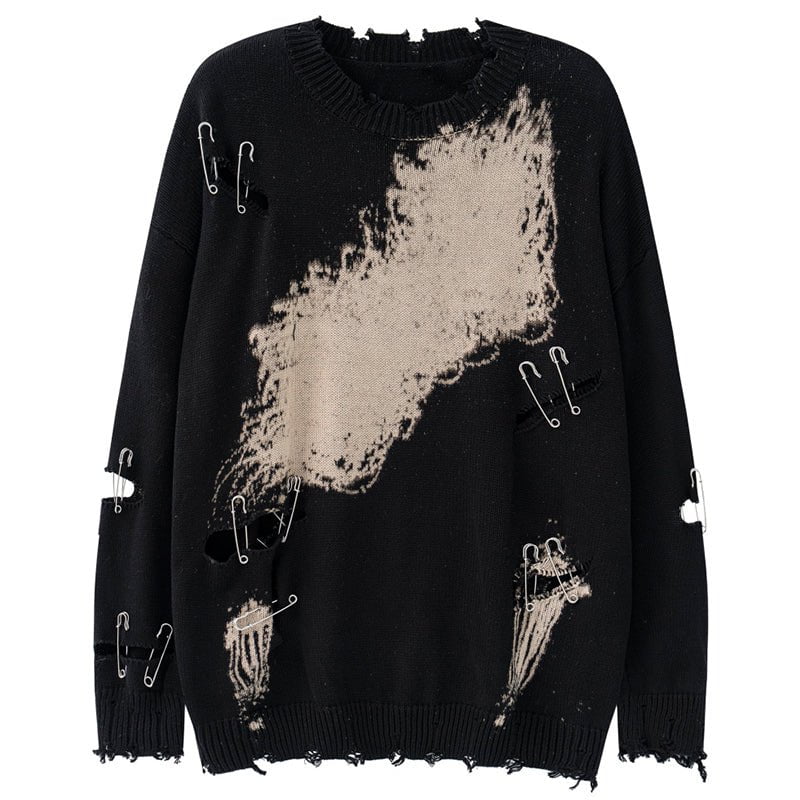 High Street Distressed Sweater Pins Stitching Streetwear Brand Techwear Combat Tactical YUGEN THEORY