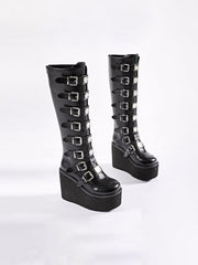 High-top Metal Button PU Thick High-heel Martin Boots Streetwear Brand Techwear Combat Tactical YUGEN THEORY