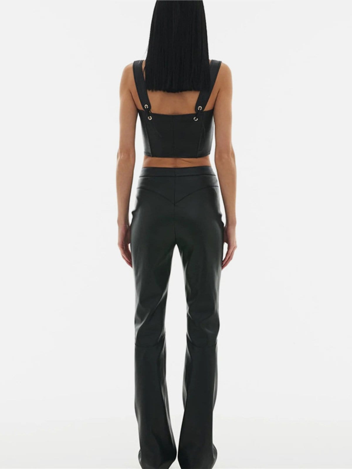 High-waisted Zipper PU Flare Pants Streetwear Brand Techwear Combat Tactical YUGEN THEORY