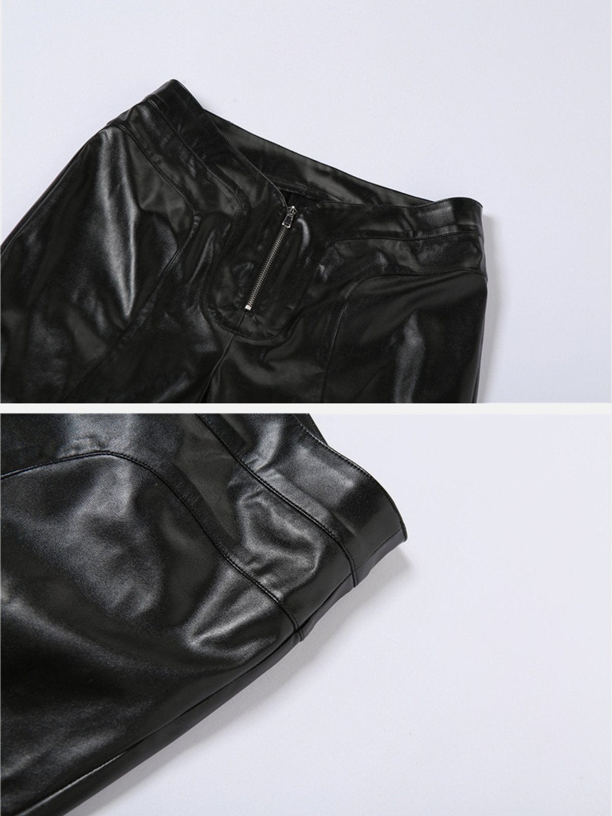 High-waisted Zipper PU Flare Pants Streetwear Brand Techwear Combat Tactical YUGEN THEORY