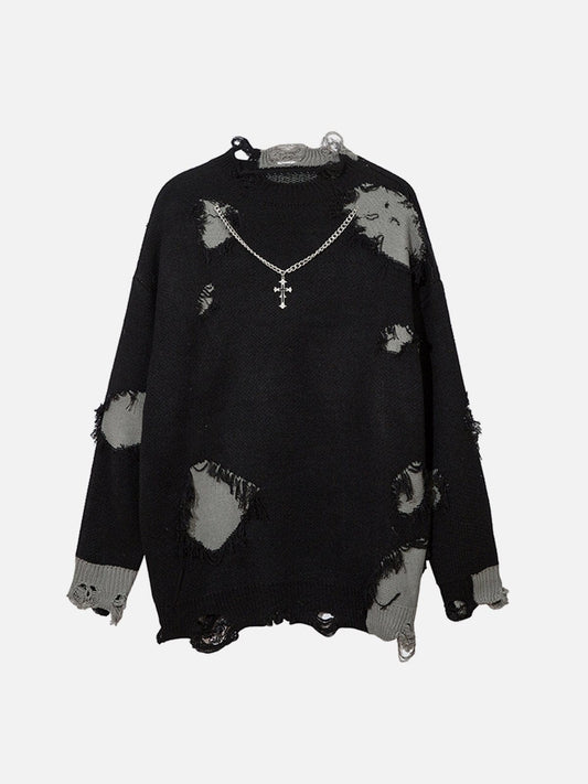 Hole Crucifix Necklace Sweater Streetwear Brand Techwear Combat Tactical YUGEN THEORY