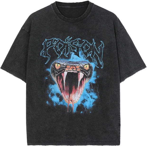 Horror Snake Washed Cotton Graphic Tee Streetwear Brand Techwear Combat Tactical YUGEN THEORY
