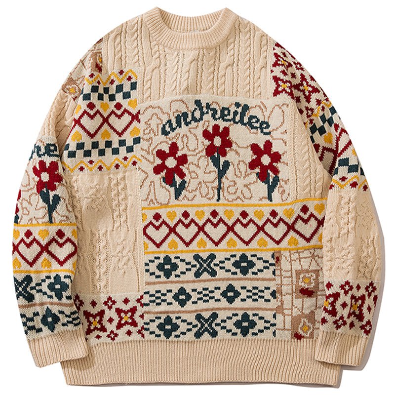 Interesting Sweater Flower Patchwork Streetwear Brand Techwear Combat Tactical YUGEN THEORY