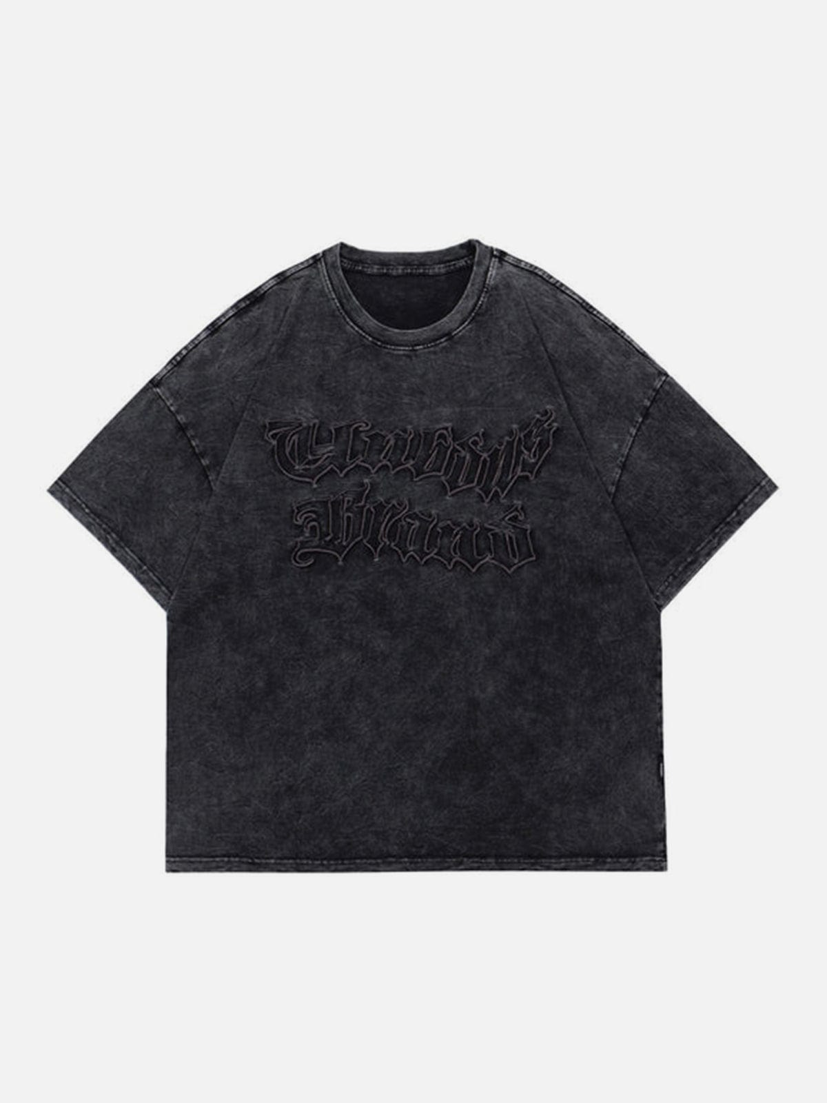 Irregular Embroidery Washed Graphic Tee Streetwear Brand Techwear Combat Tactical YUGEN THEORY