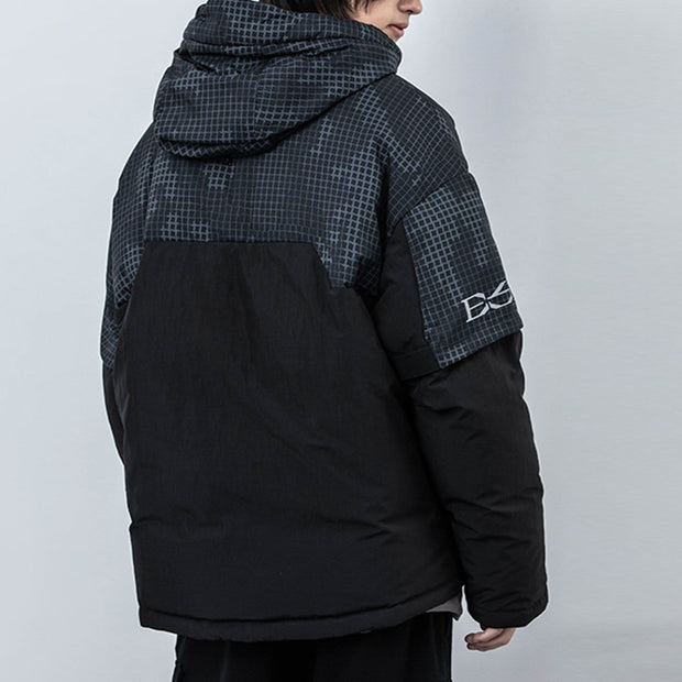 Irregular Plaid Patchwork Winter Down Coat Streetwear Brand Techwear Combat Tactical YUGEN THEORY