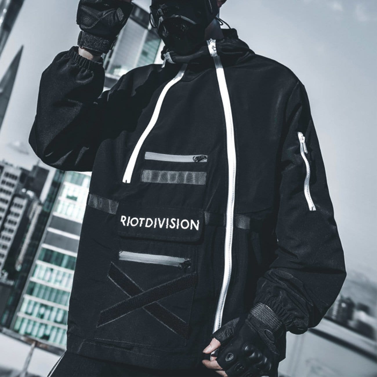 Irregular Zip Up Print Cargo Jacket Streetwear Brand Techwear Combat Tactical YUGEN THEORY
