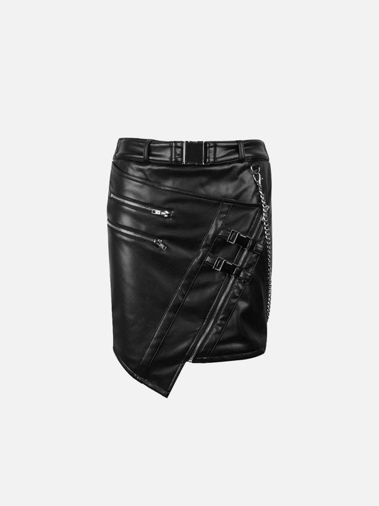Irregular Zipper Chain PU Skirt Streetwear Brand Techwear Combat Tactical YUGEN THEORY