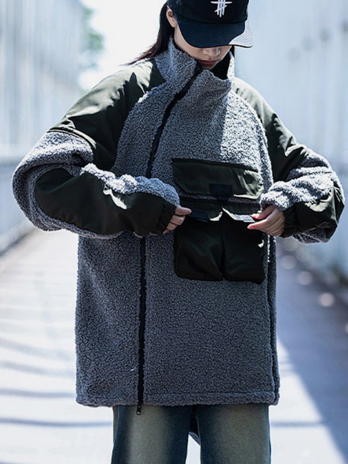 Irregular Zipper Warm Reversible Sherpa Coat Streetwear Brand Techwear Combat Tactical YUGEN THEORY