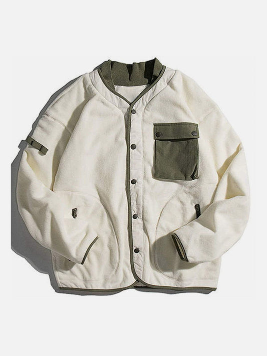 Japanese Contrast Color Polar Fleece Varsity Jacket Streetwear Brand Techwear Combat Tactical YUGEN THEORY