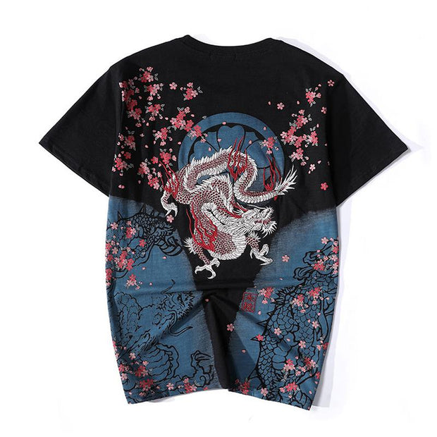 Japanese Dragon Embroidery T-Shirt Streetwear Brand Techwear Combat Tactical YUGEN THEORY