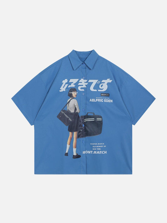 "好きです" Japanese Girl Graphic Short Sleeved Shirt Streetwear Brand Techwear Combat Tactical YUGEN THEORY
