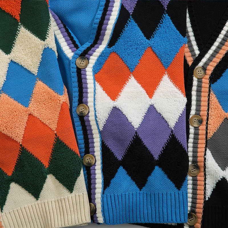 Knitted Cardigan Sweater Diamond Flocking Streetwear Brand Techwear Combat Tactical YUGEN THEORY