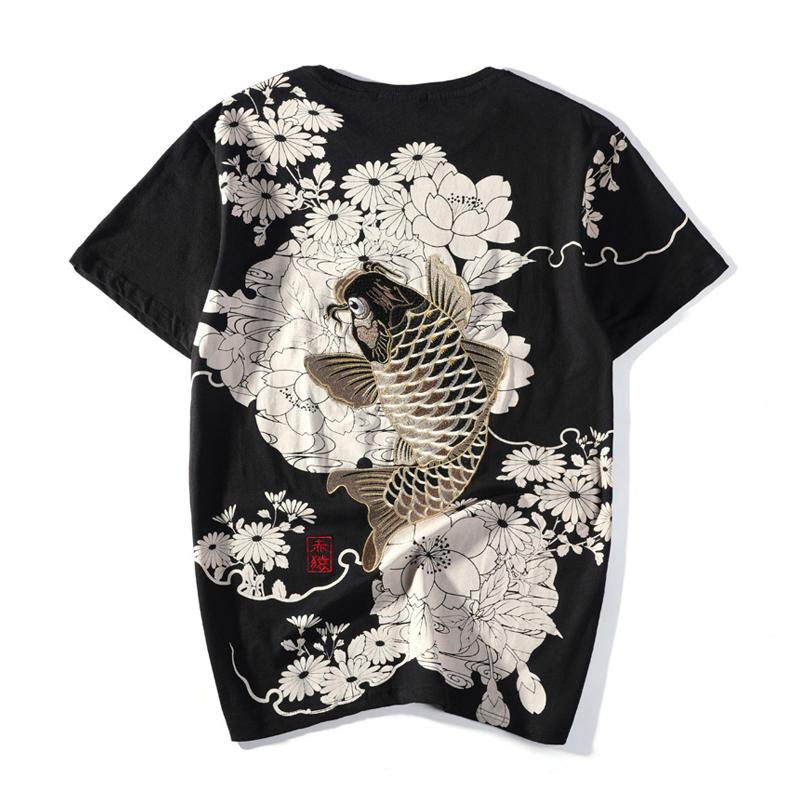 Koi & Chrysanthemum Embroidery T-Shirt Streetwear Brand Techwear Combat Tactical YUGEN THEORY