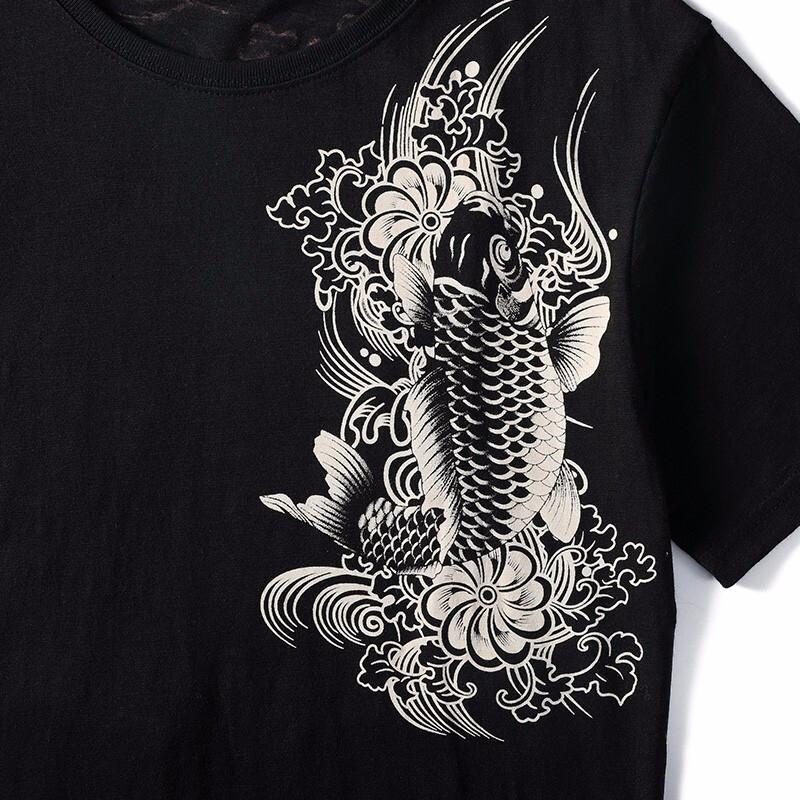 Koi & Dragon Embroidery T-Shirt Streetwear Brand Techwear Combat Tactical YUGEN THEORY
