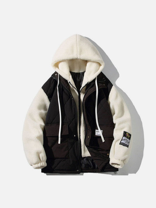 Lamb Wool Panel Hood Sherpa Coat Streetwear Brand Techwear Combat Tactical YUGEN THEORY