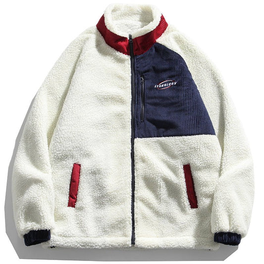 Lamb Woolen Winter Coat Patchwork Corduroy Streetwear Brand Techwear Combat Tactical YUGEN THEORY