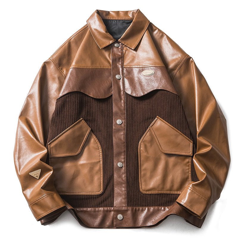 Leather Jacket Corduroy Patchwork Streetwear Brand Techwear Combat Tactical YUGEN THEORY