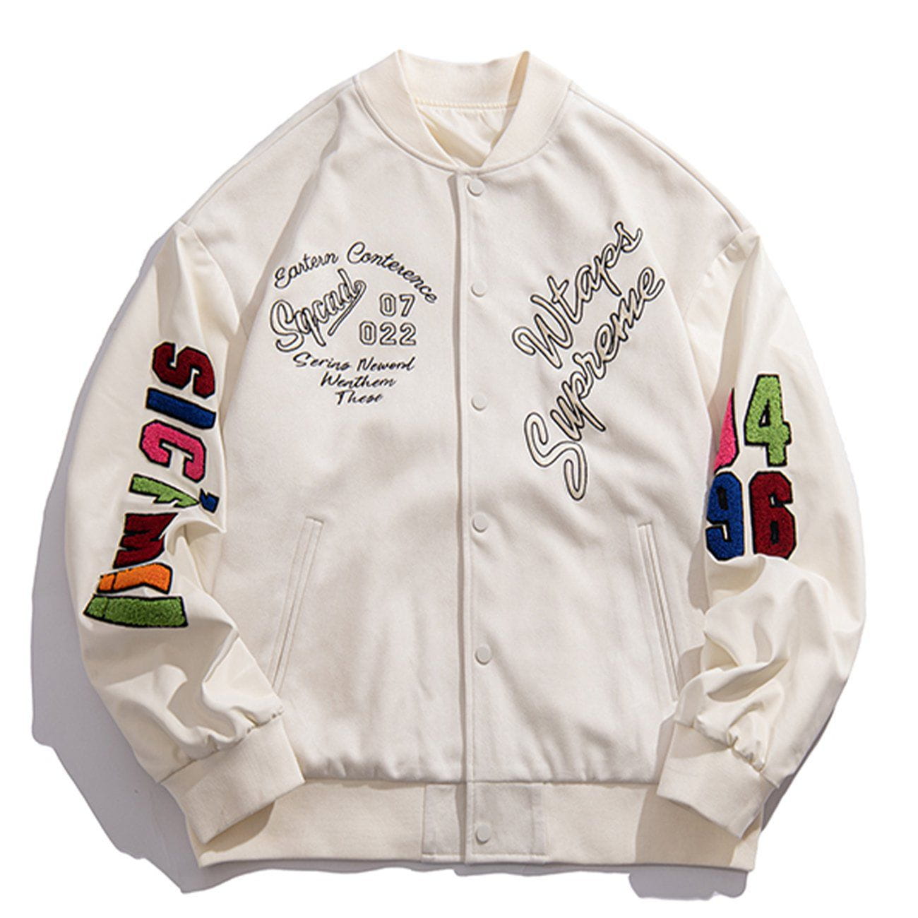Letter Embroidered Flocked Varsity Jacket Streetwear Brand Techwear Combat Tactical YUGEN THEORY