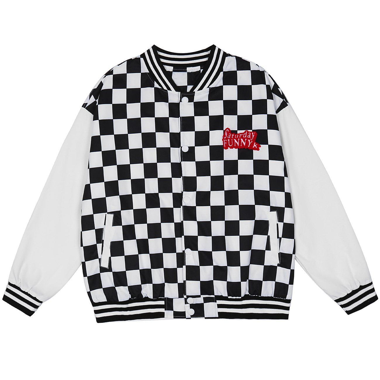 Letter Embroidery Check Varsity Jacket Streetwear Brand Techwear Combat Tactical YUGEN THEORY