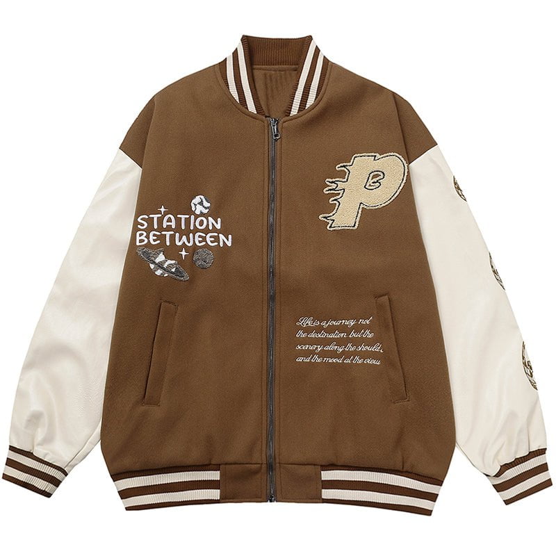 Letterman Baseball Jacket Flocked P Streetwear Brand Techwear Combat Tactical YUGEN THEORY