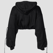 Letters Embroidery Drawstring Cropped Hoodie Streetwear Brand Techwear Combat Tactical YUGEN THEORY
