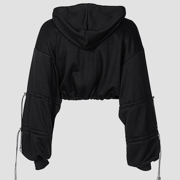 Letters Embroidery Drawstring Cropped Hoodie Streetwear Brand Techwear Combat Tactical YUGEN THEORY