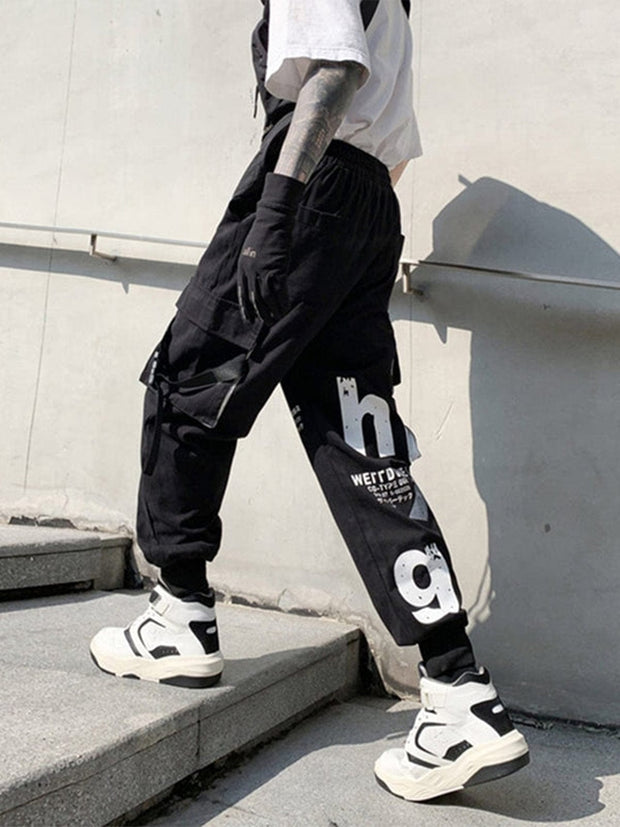 Letters Print Cargo Pants Streetwear Brand Techwear Combat Tactical YUGEN THEORY