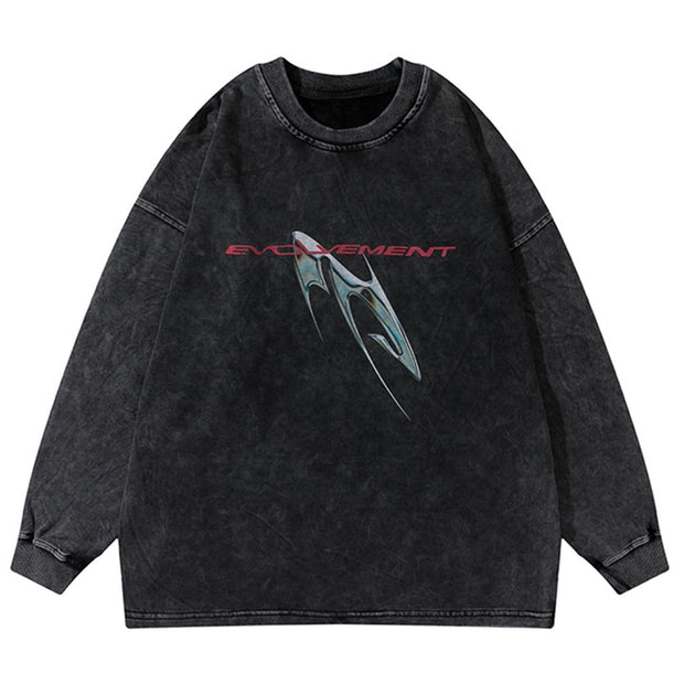 Liquid Metal Print Washed Sweatshirt Streetwear Brand Techwear Combat Tactical YUGEN THEORY