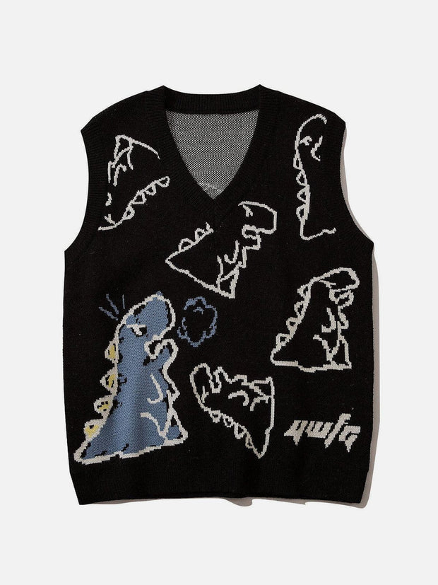 Little Dinosaur Graphic Sweater Vest Streetwear Brand Techwear Combat Tactical YUGEN THEORY