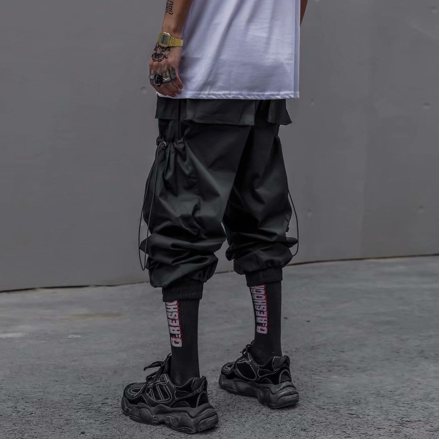 "Long Drawstring Pocket" Cargo Pants Streetwear Brand Techwear Combat Tactical YUGEN THEORY