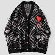 Love Embroidery Irregular Stripes Knitted Cardigan Streetwear Brand Techwear Combat Tactical YUGEN THEORY
