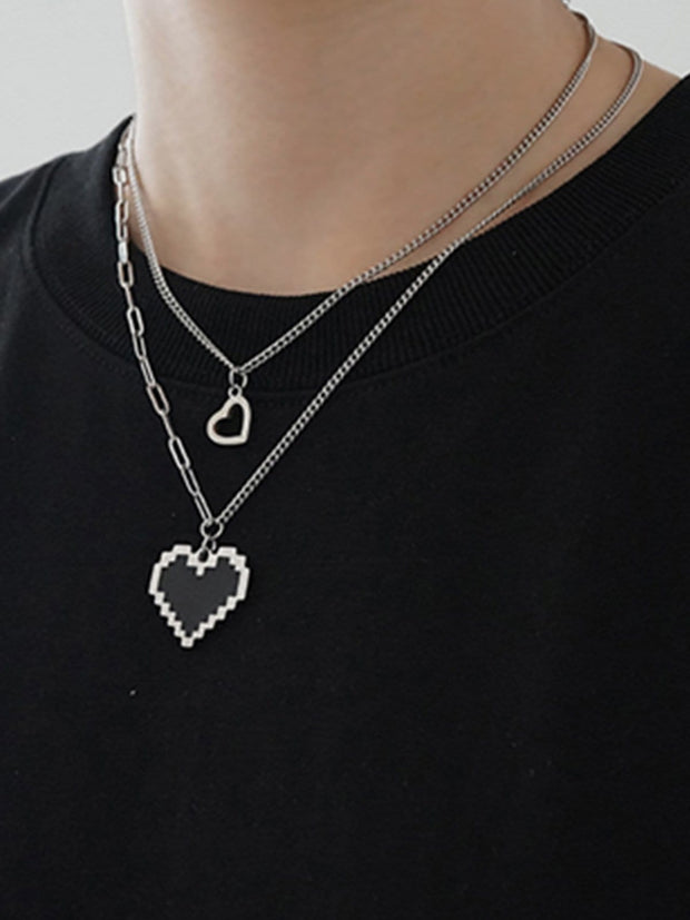 Mosaic Heart Double Layer Necklace Streetwear Brand Techwear Combat Tactical YUGEN THEORY
