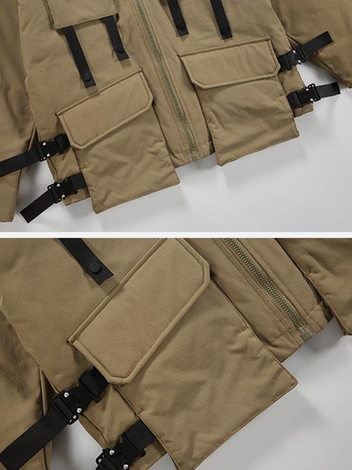 Multi Pockets Ribbons Hooded Winter Coat Streetwear Brand Techwear Combat Tactical YUGEN THEORY