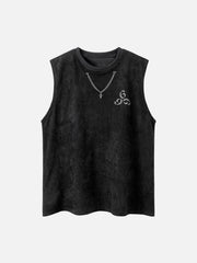 Necklace Cross Print Suede Vest Streetwear Brand Techwear Combat Tactical YUGEN THEORY