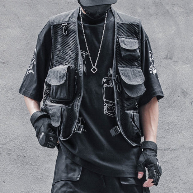 Ninja Combat Multi-pocket Mesh Vest Jacket Streetwear Brand Techwear Combat Tactical YUGEN THEORY