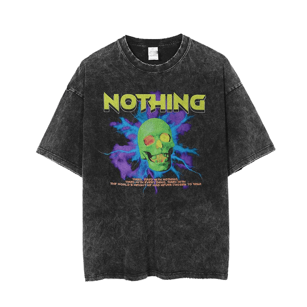 Nothing Skull Print Acid Washed T-Shirt Streetwear Brand Techwear Combat Tactical YUGEN THEORY